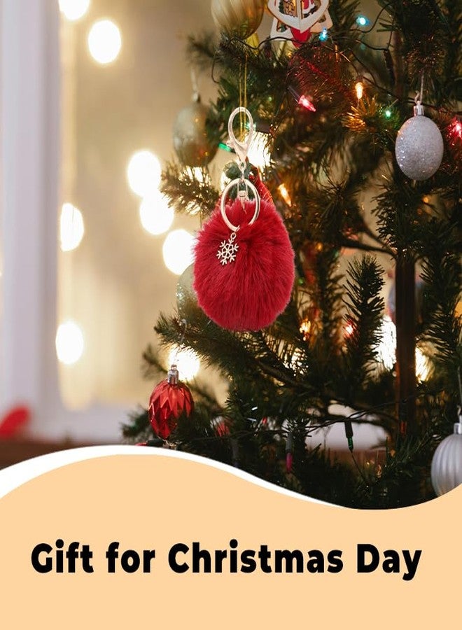 Borhmty Furry Fluffy Keychain for Backpack Bag Purse Christmas Furrry Ball Keychain for Women Red Snow Artificial Fur Ball Keychain Christmas Gifts for Women Girls Sister Bestie Purse Keychain Charms - Image 3